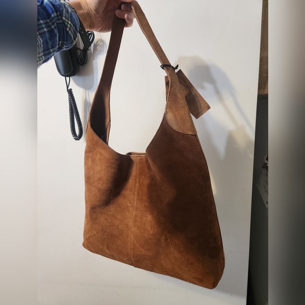 Suede Hobo Shoulder Bag in Rich Brown